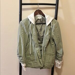 Green Hooded Blazer with White Accents